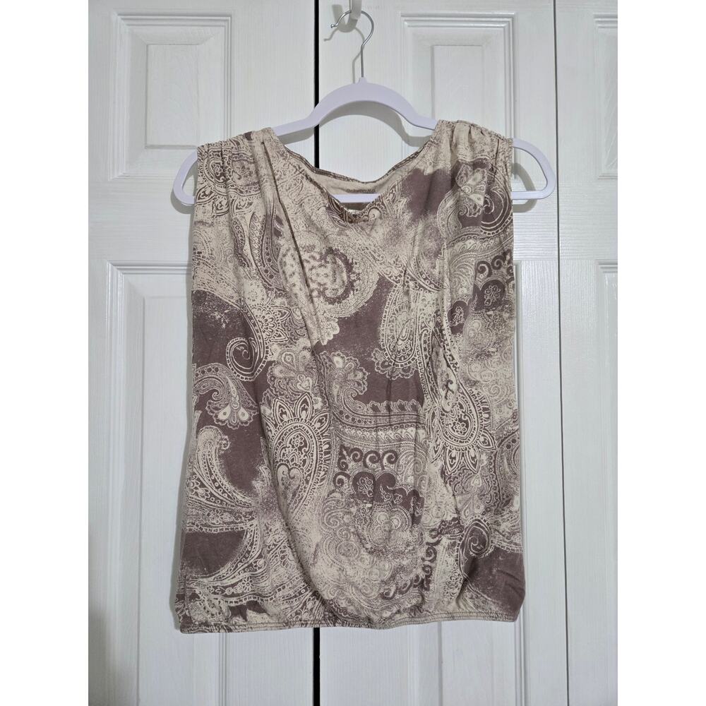 St johns bay petite small women's tan and brown blouse with elastic waistband